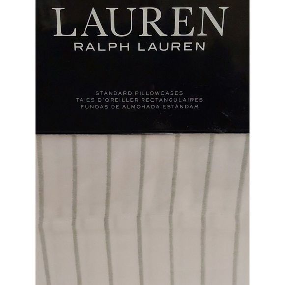 Ralph Lauren SPENCER STRIPE SATEEN White SAGE Cotton Standard Pillowcase Set 2pk - Picture 3 of 9